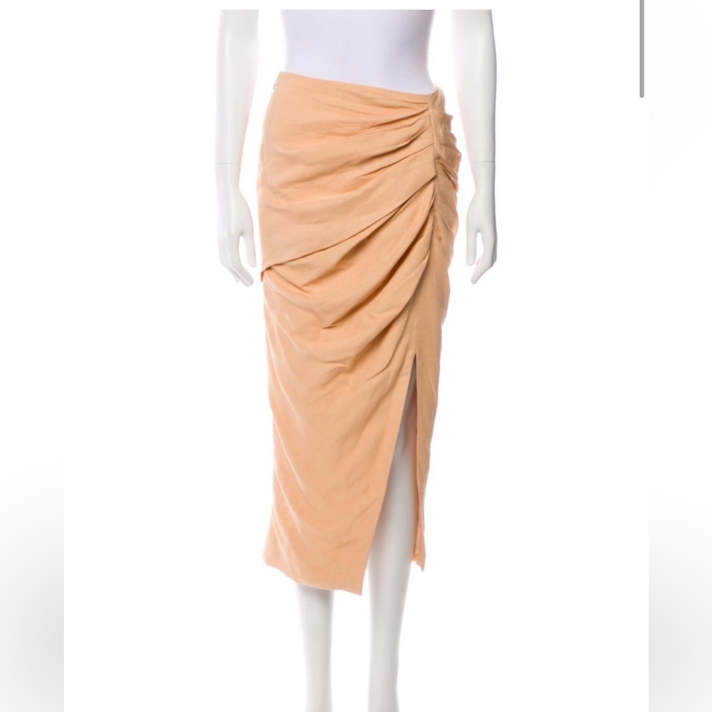 Jonathan Simkhai Hayden draped Ruched Slit Yellow Orange midi Skirt like new
